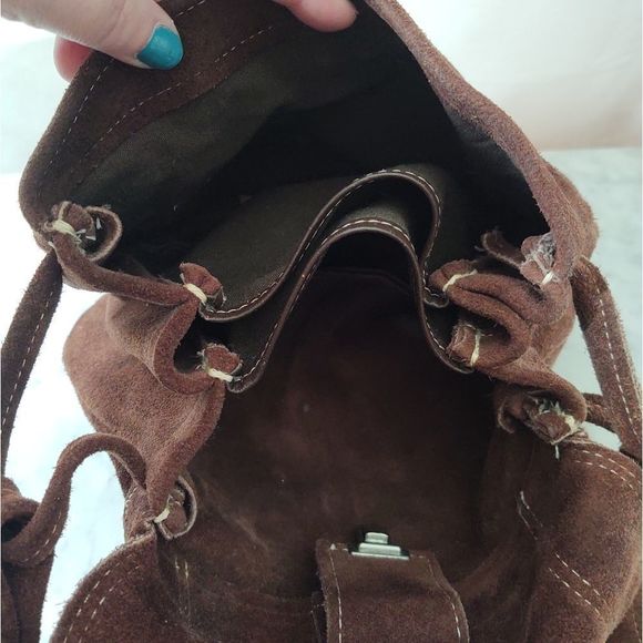 EUC Vintage Amilet Brown Suede Leather Saddle Bag Purse Shoulder Bag Bead Flower - Picture 5 of 11